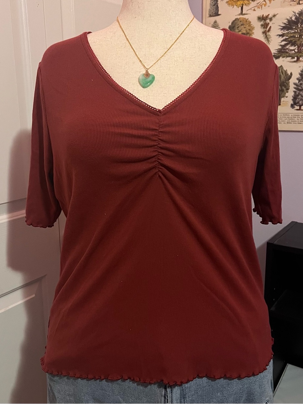 Women’s Ruched Ribbed Tee - Rust - Picture 2 of 3